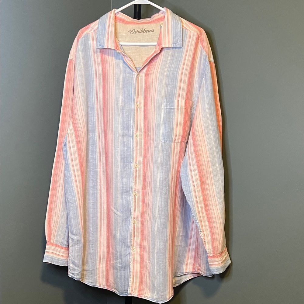 Caribbean Men's Casual Striped Shirt - Pink and Blue